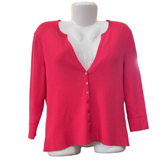 Talbots Petites Women's Punch Pink Button Front 3/4 Slv Sweater Cardigan Size M - Picture 1 of 10